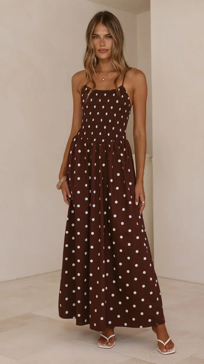 Gena Maxi Dress - Chocolate Polka