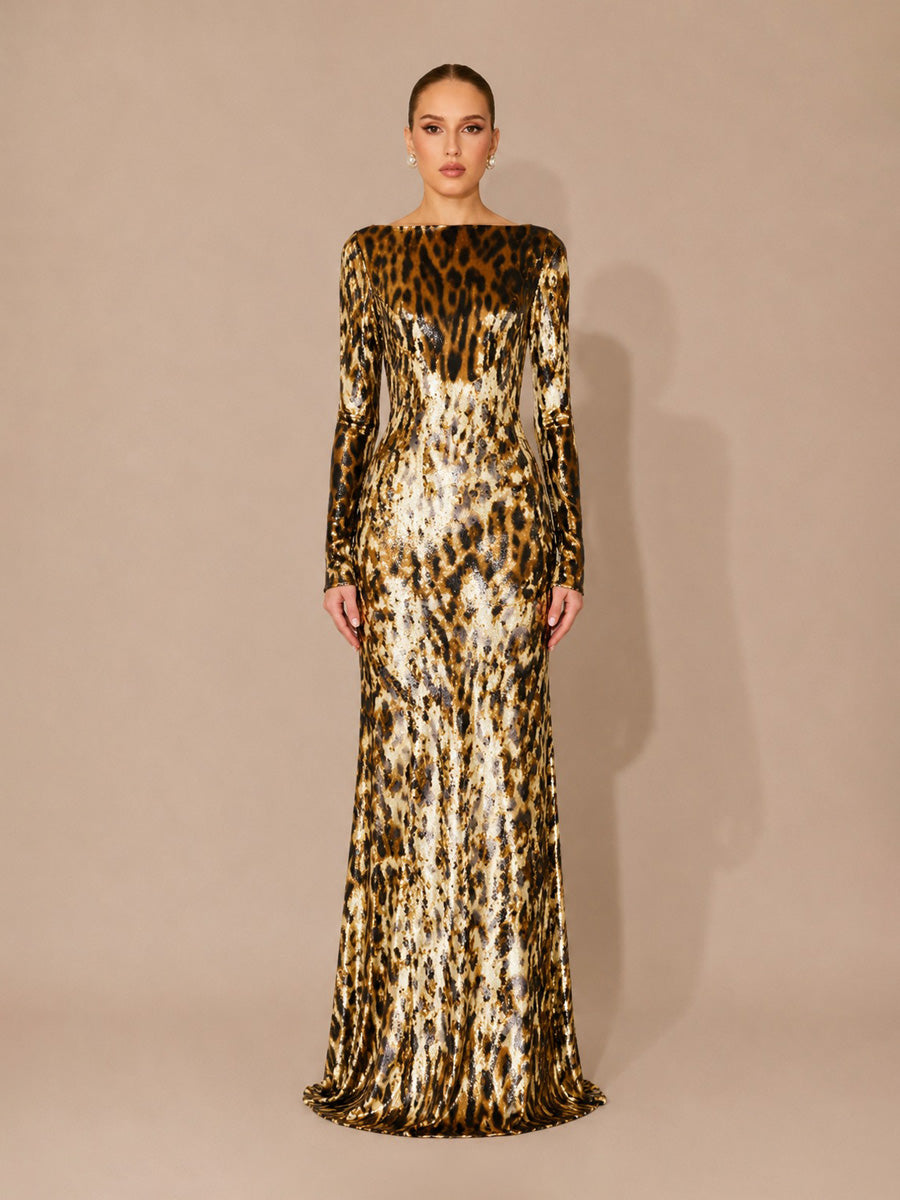 Lumi Leopard-Print Velvet Maxi Dress