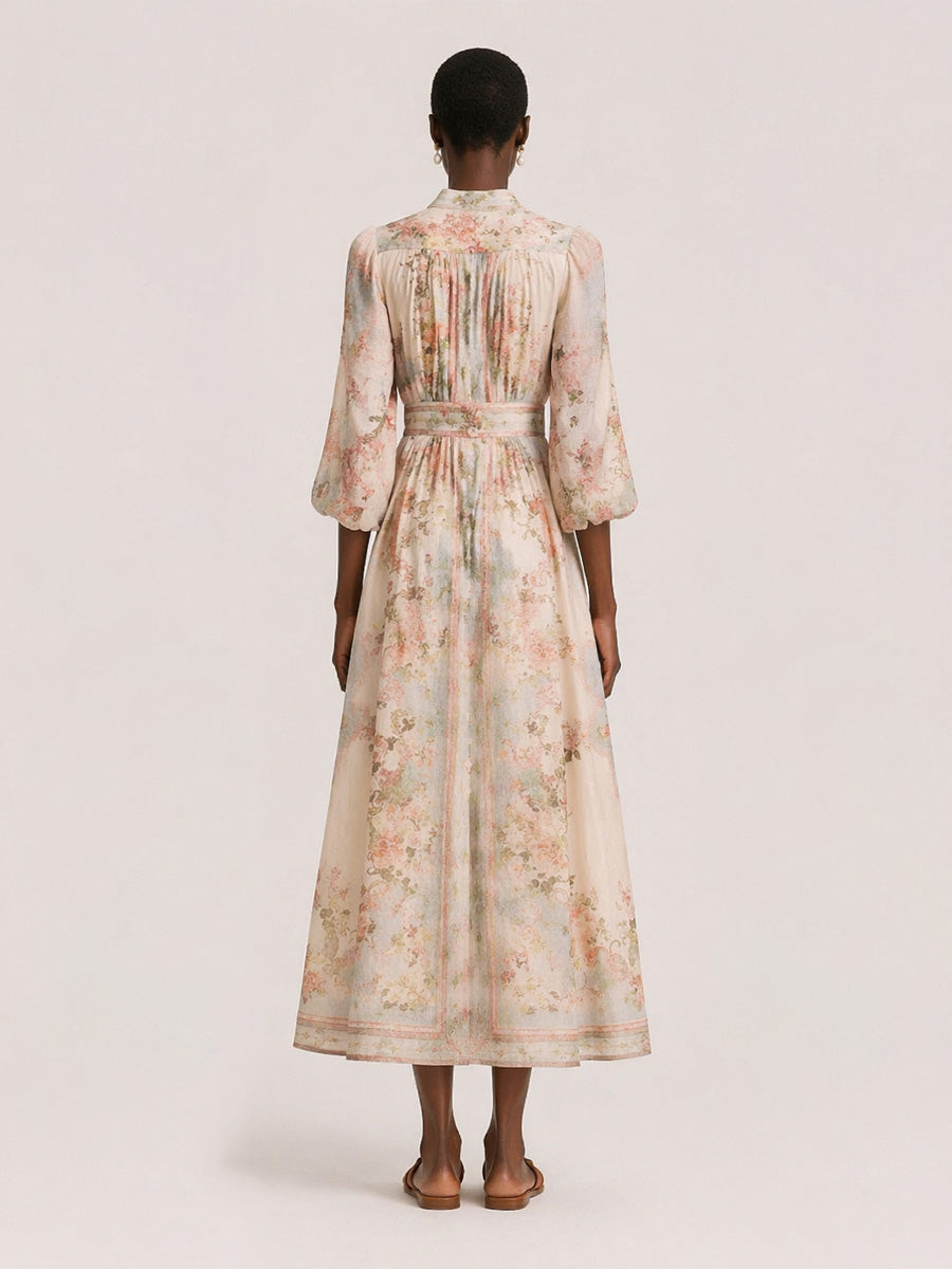 Katherine Long-Sleeve Printed Maxi Dress