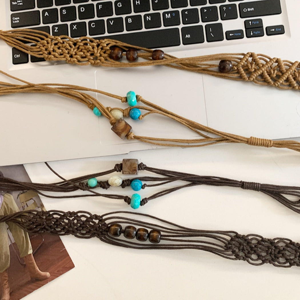 Beco - Blue Beaded Boho Braided Waist Belt