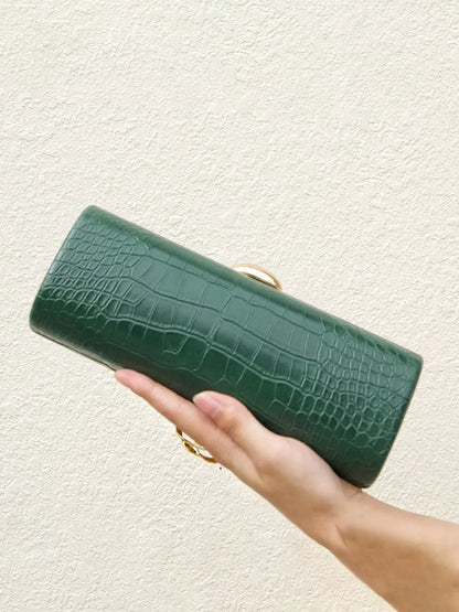 Seraphina Crocodile-embossed Cylindrical Clutch