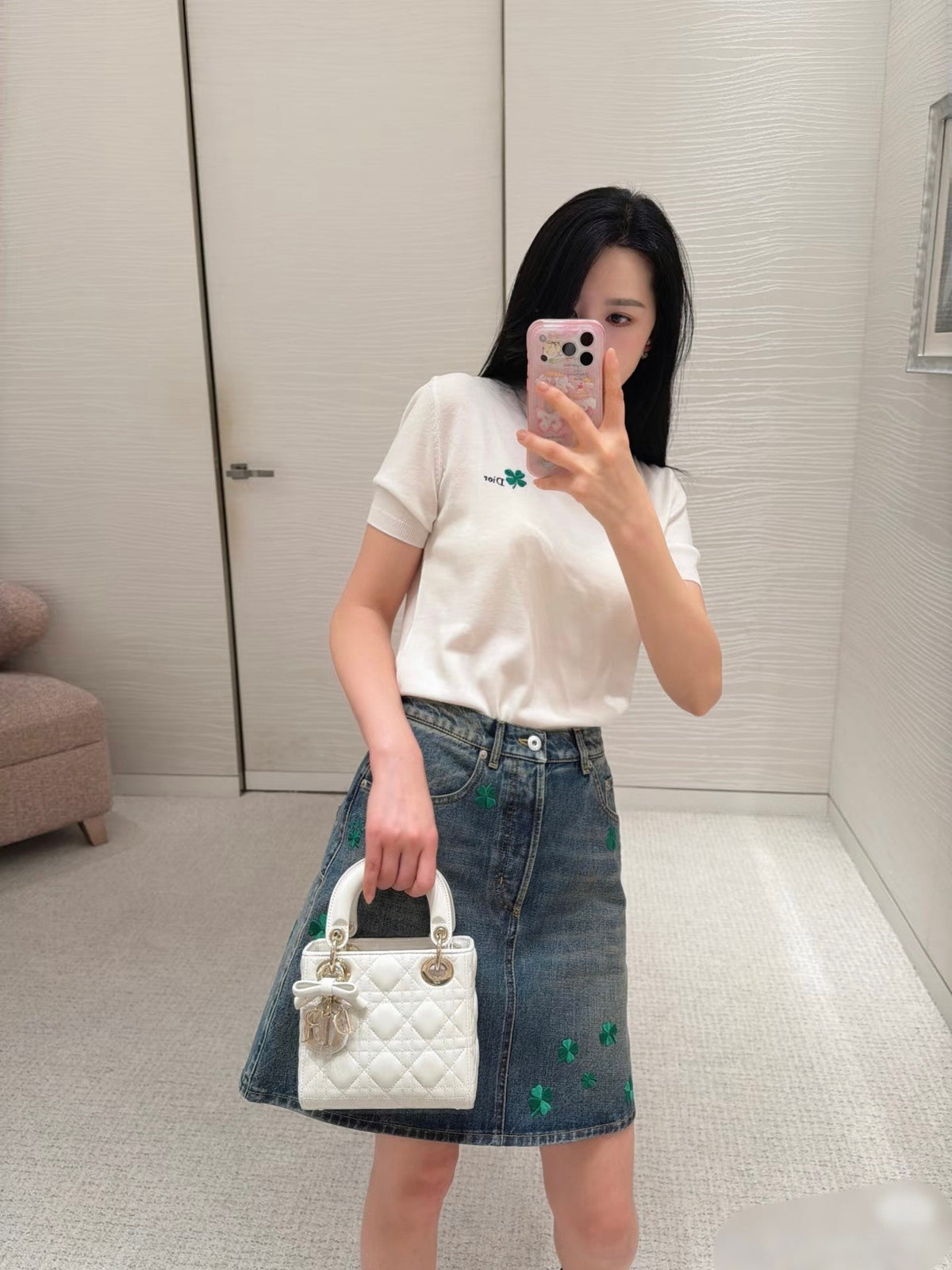 CD Fitted Short-Sleeved Sweater White Wool 345327