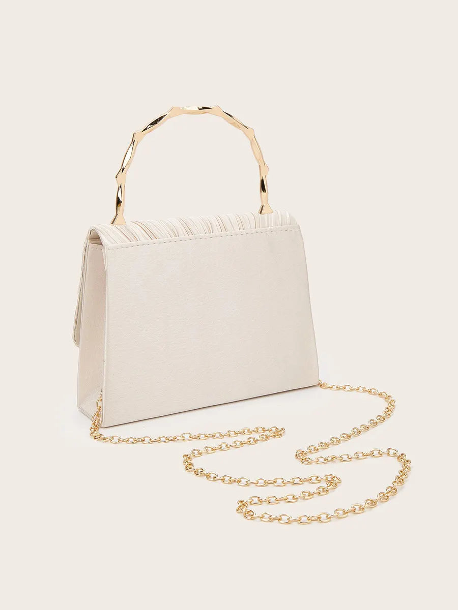 Eloise Pleated Satin Flower Gold Bamboo Handle Bag