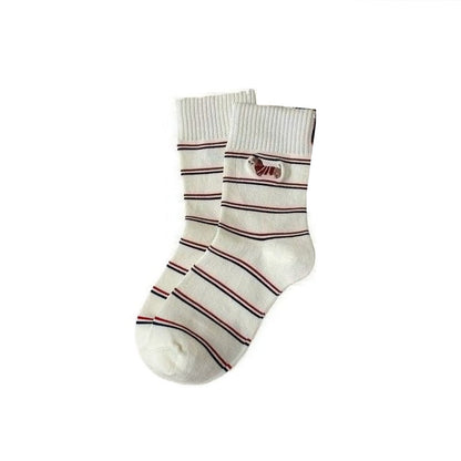 Rufia - Cartoon Dog Embroidered Striped Socks