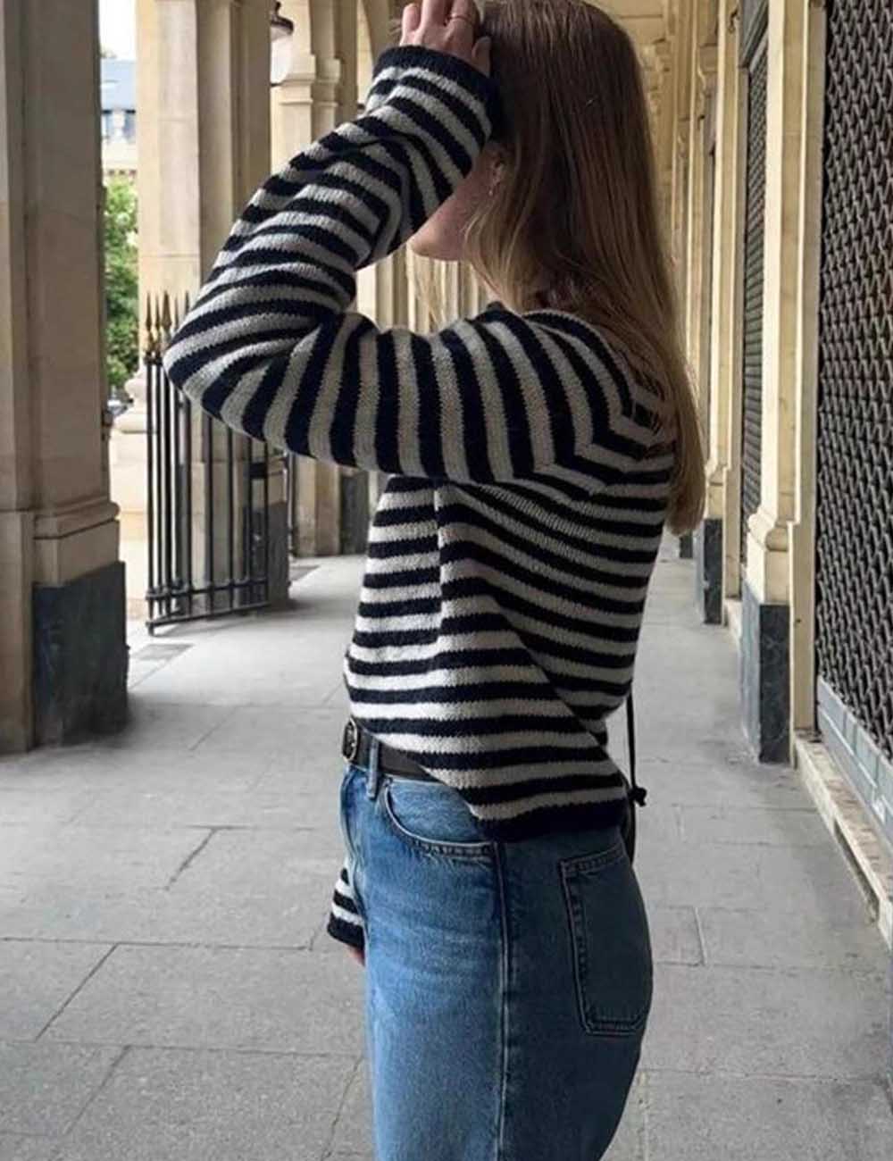 Trendy Striped Color Block Pullover Knit Sweater