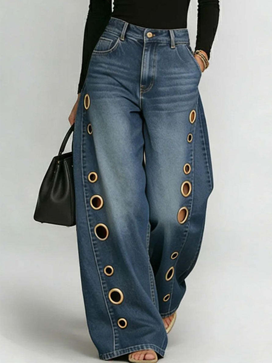 June Metal-Eyelet Jeans