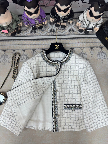 CC 25 Tweed Plaid Jacket White Cotton Polyester 251871