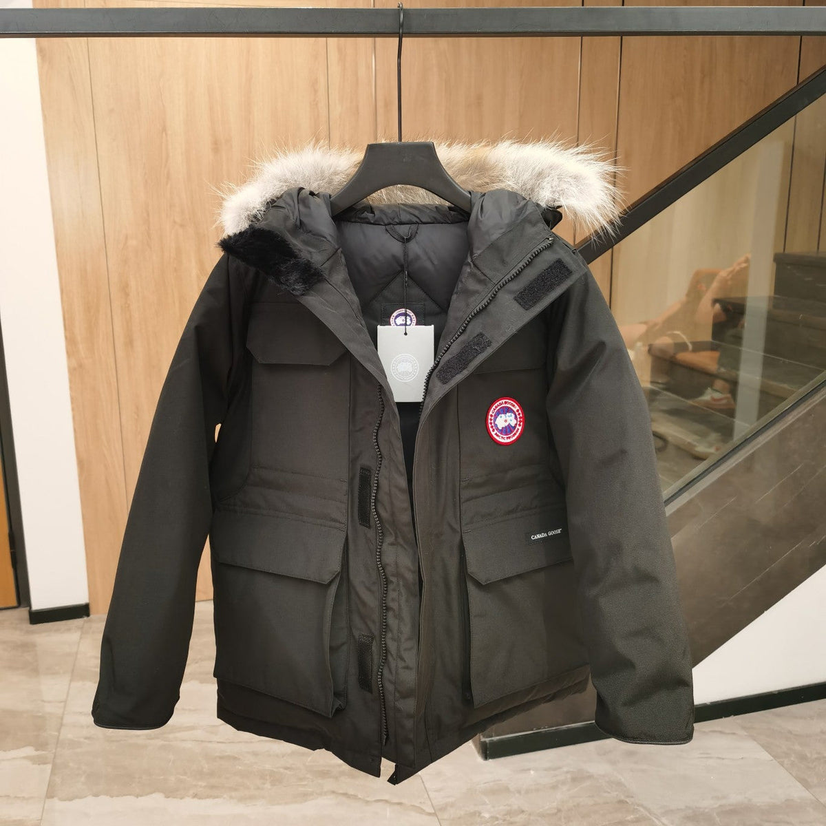 Canada Goose Children Parka Jacket Black Fox Fur Polyester Cotton