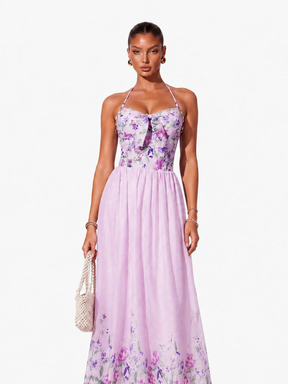 Mariana Resort Flowy Spaghetti Strap Bow Floral Print Woven Maxi Dress