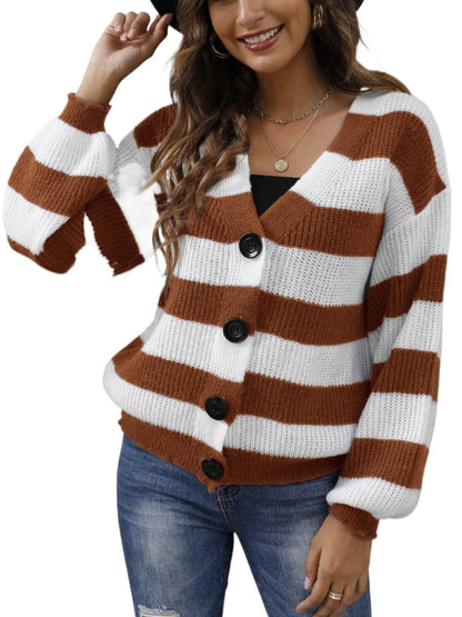 Crosa - Color-blocked Striped Knitted Cardigan with Buttons