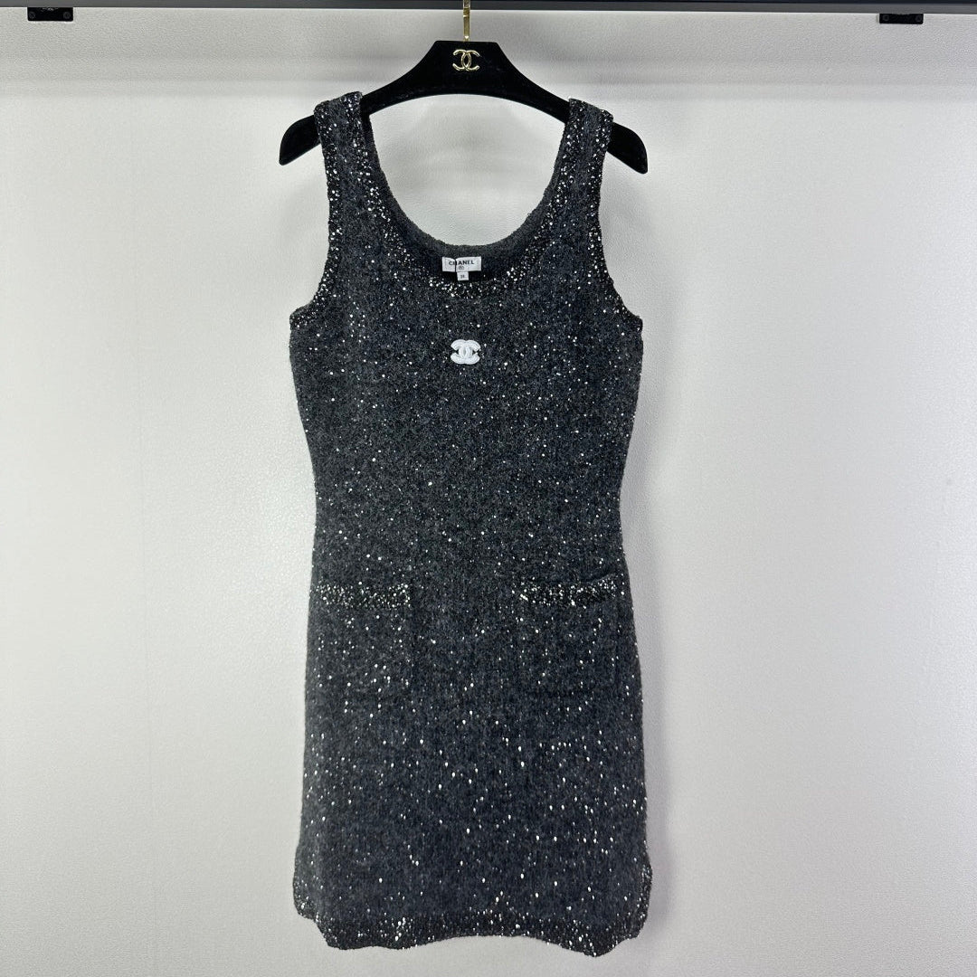 CC 26C Vest Dress Dark Grey Sequin Tweed 349039