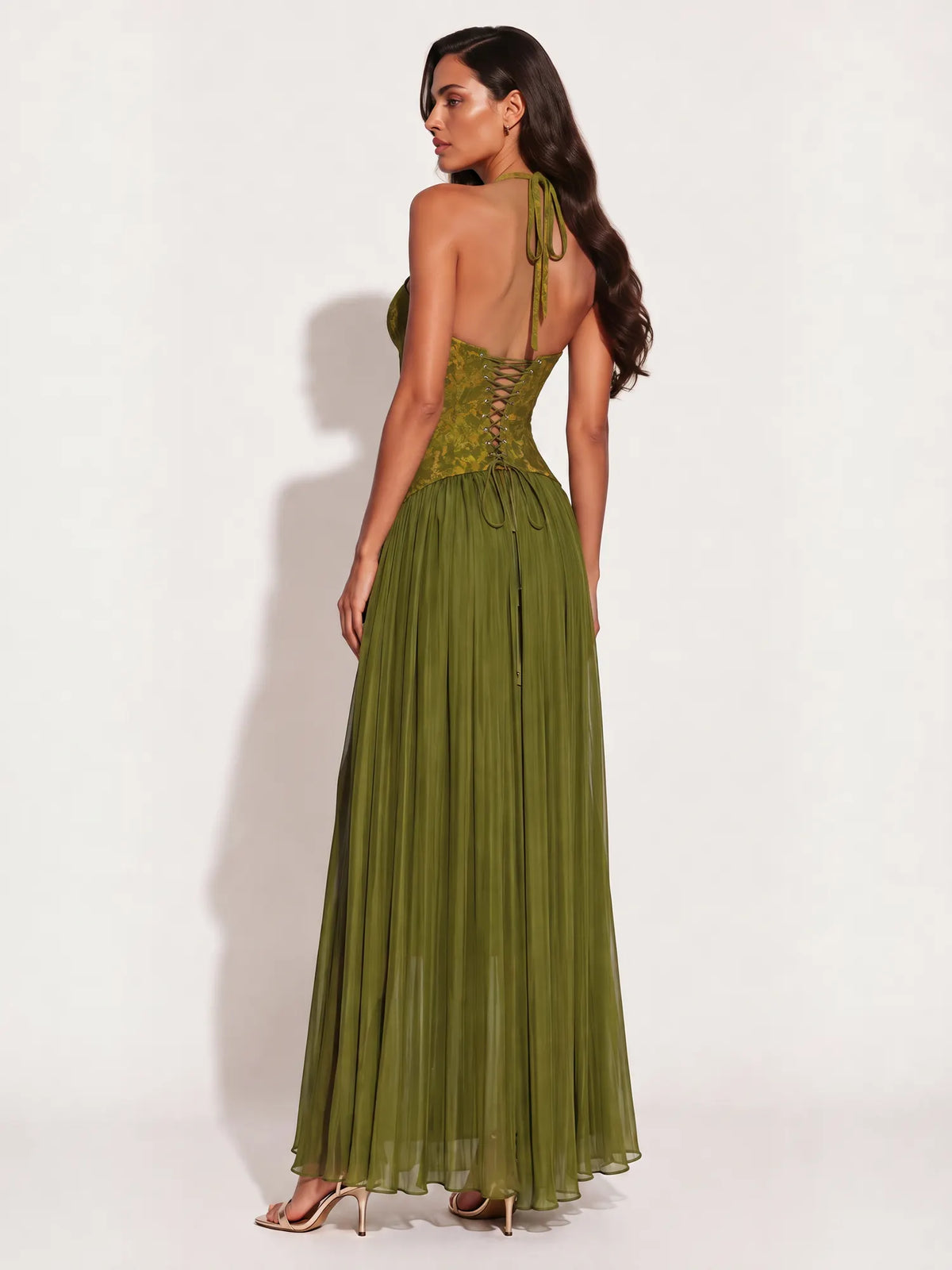Maya Lace Bustier Pleated Maxi Dress