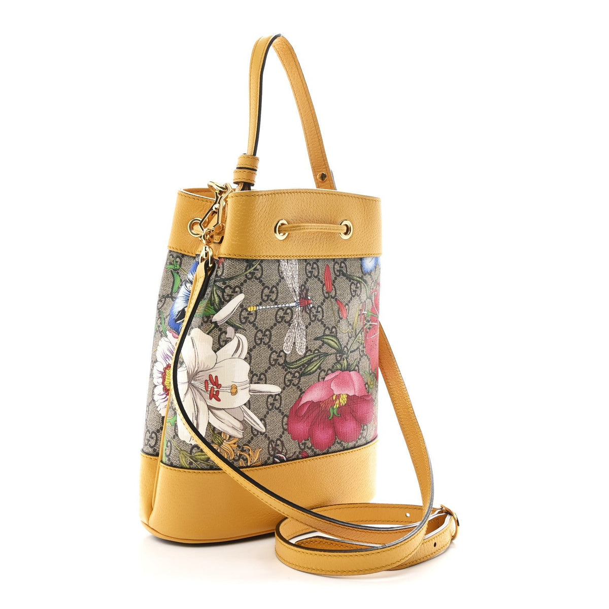 GG Supreme Monogram Flora Small Ophidia Bucket Bag Beige Multicolor Crop