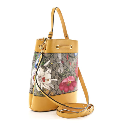 GG Supreme Monogram Flora Small Ophidia Bucket Bag Beige Multicolor Crop