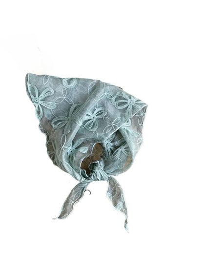 Scarvii - Bow Embroidered Sheer Triangle Scarf - Sweet &amp; Airy
