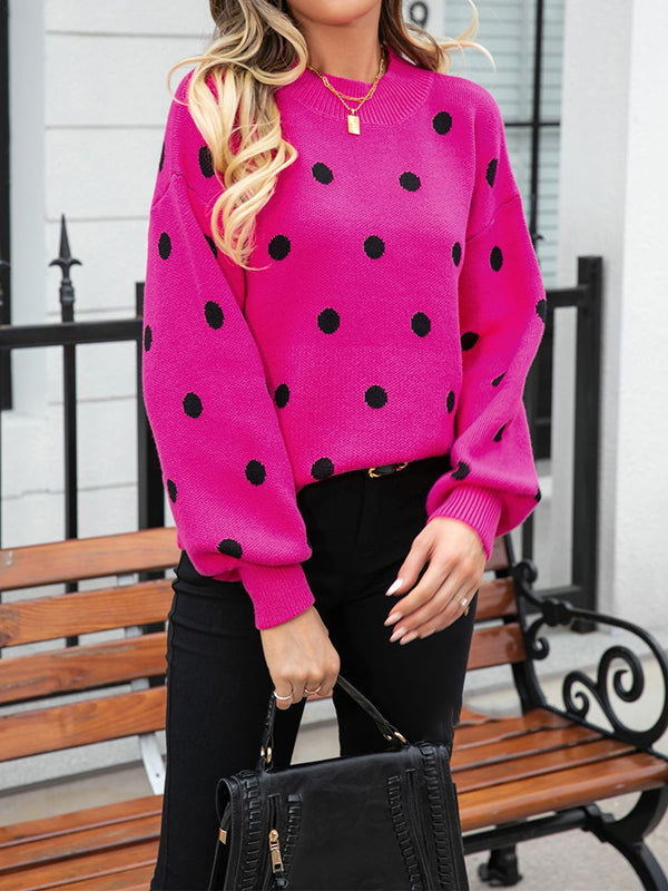 Long Sleeves Loose Polka-Dot Knitwear Pullovers Sweater Tops