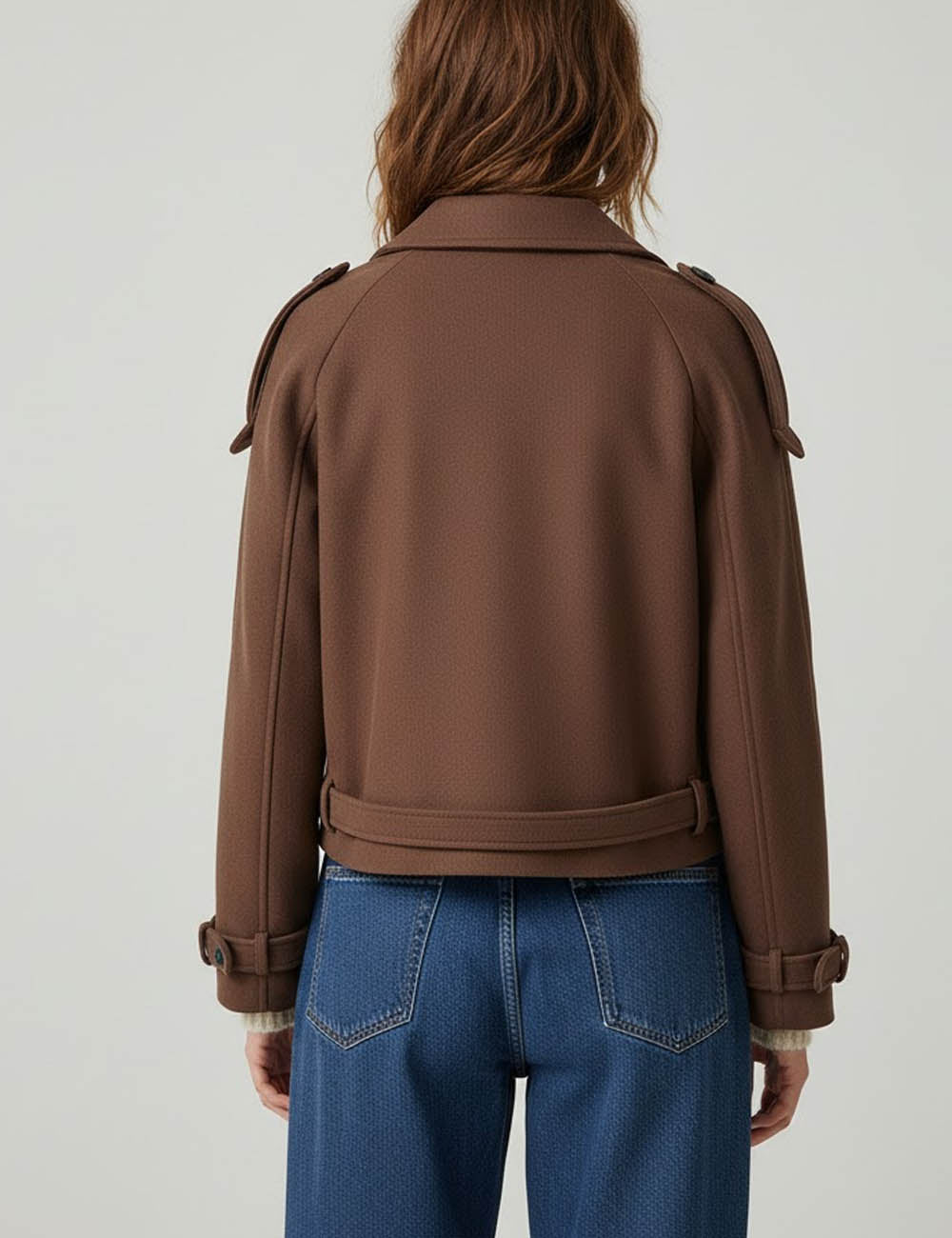 Winter Notch Collar Crop Pea Trench Coat
