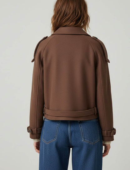 Winter Notch Collar Crop Pea Trench Coat