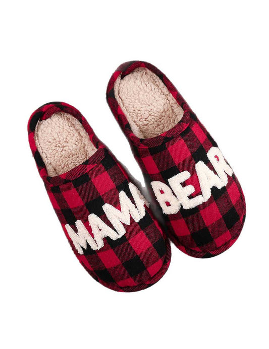 Winter Letter Embroidery Plaid Warm Indoor Slippers