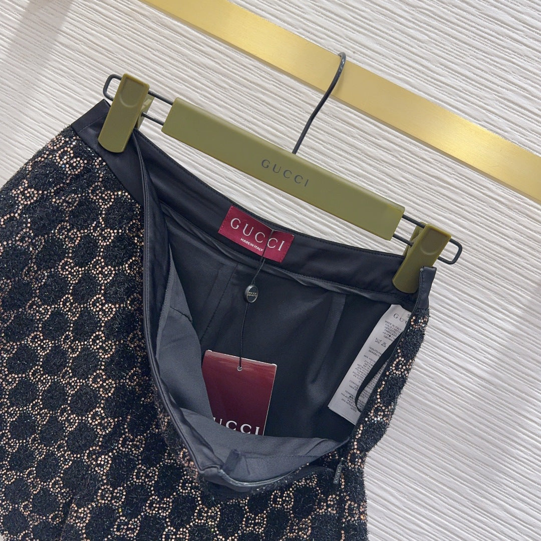 GG Embroidered Lamé Shorts Wool Tweed 346767