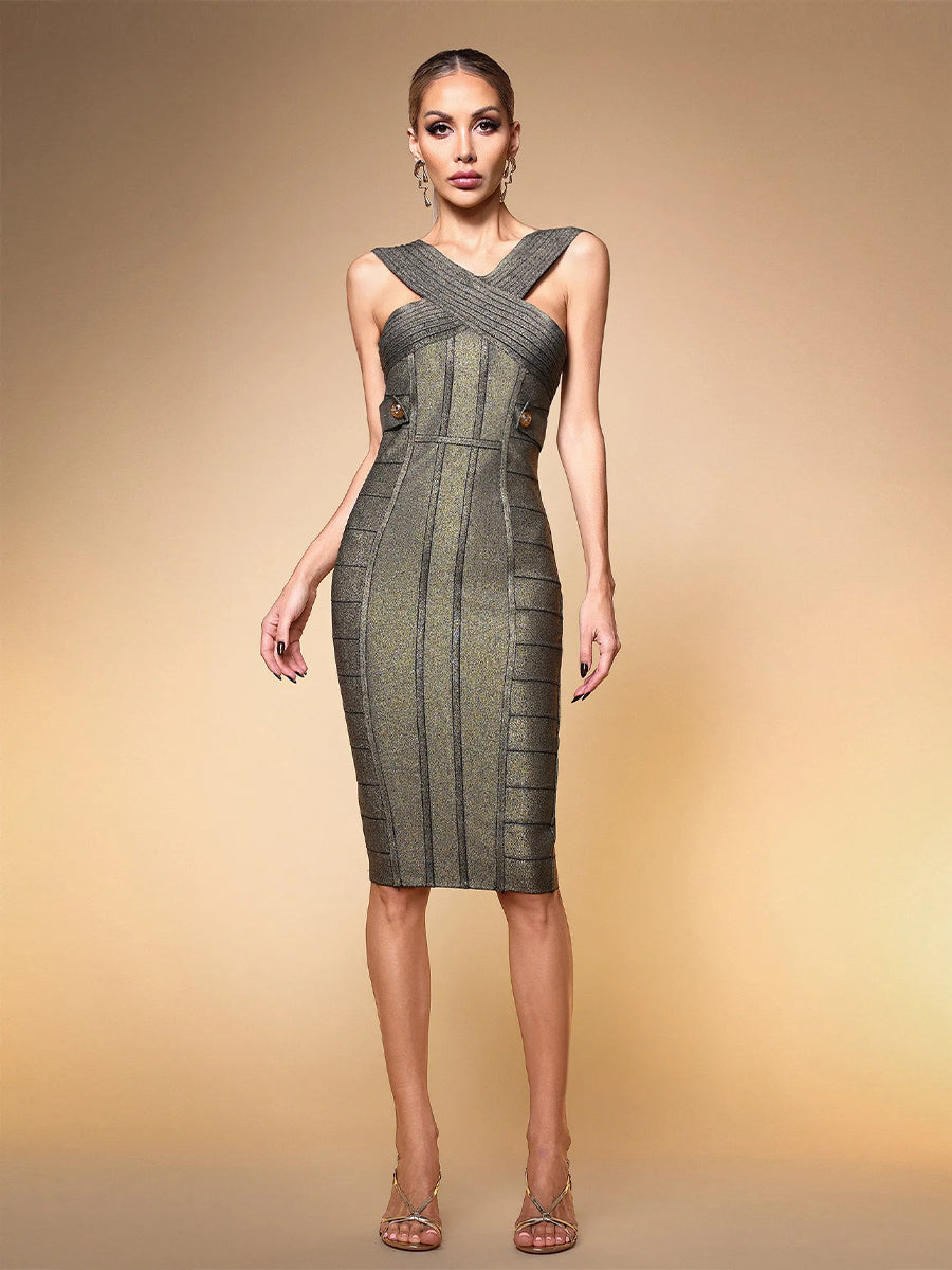 Paloma Midi Dress In Olive-green