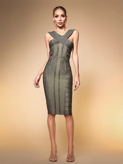 Paloma Midi Dress In Olive-green