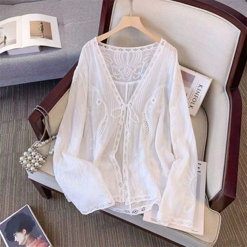 Crosa - Embroidered Lace Knit Cardigan Cover-Up