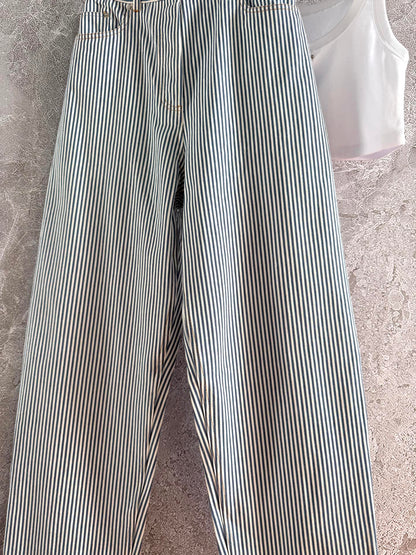 Prada Striped Pants Blue mix White Cotton