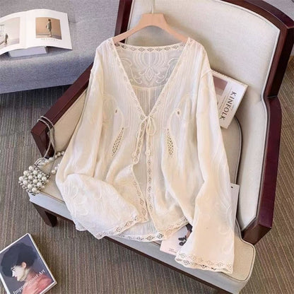 Crosa - Embroidered Lace Knit Cardigan Cover-Up