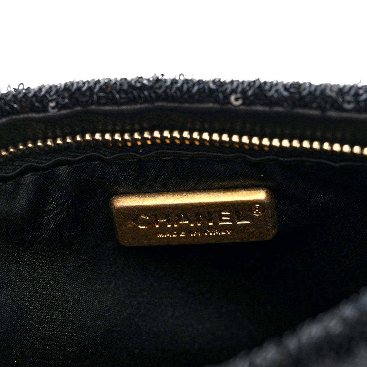 Sequin Do Not Disturb Minaudiere Clutch Black Gold