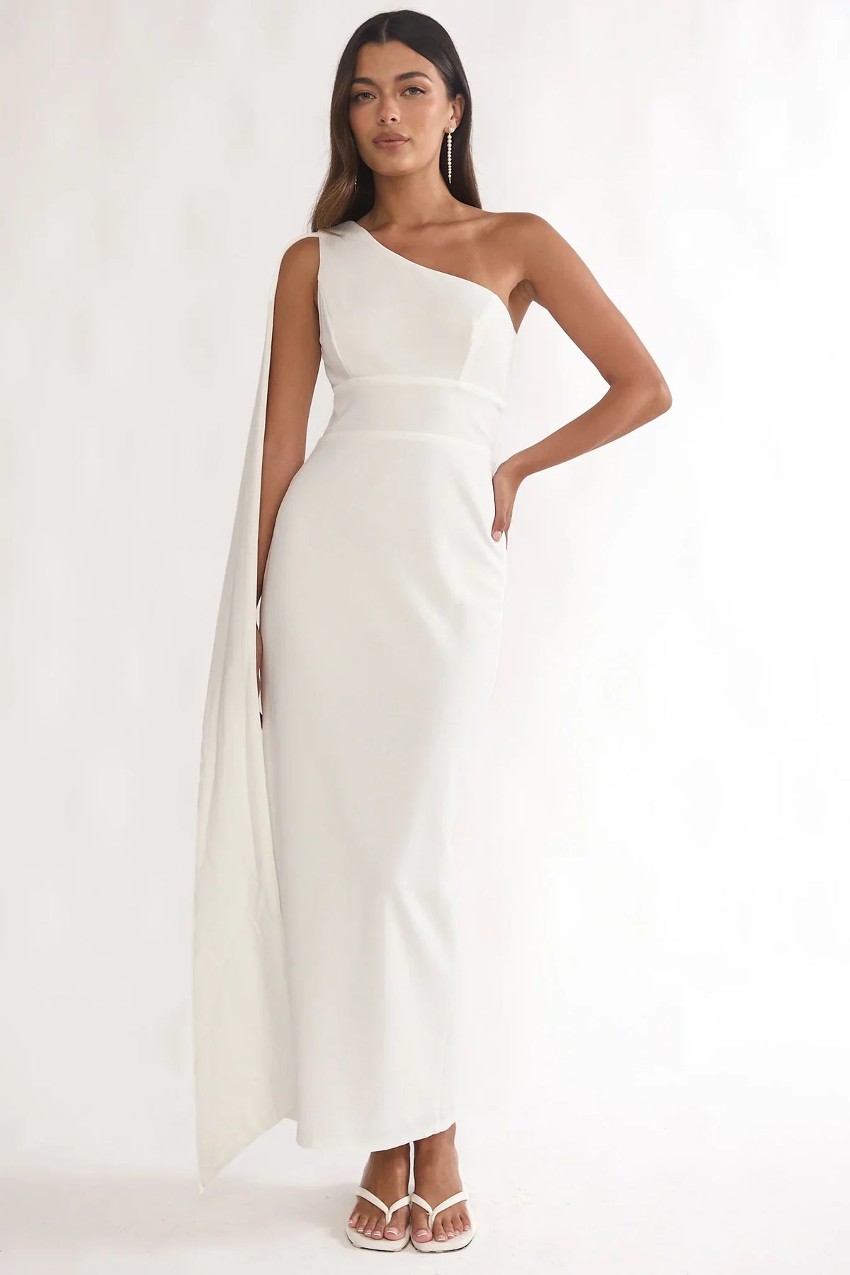 Verra One-Shoulder Sash Maxi Dress White