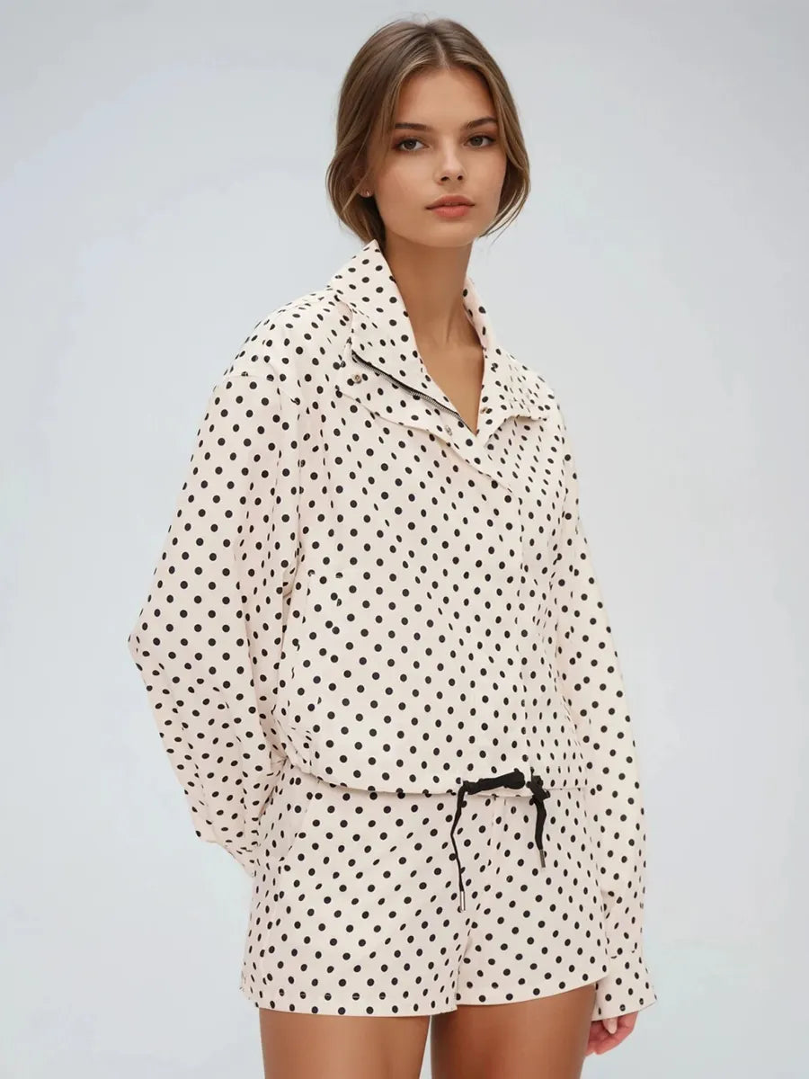 Cecelia Lapel Dot Pants Set