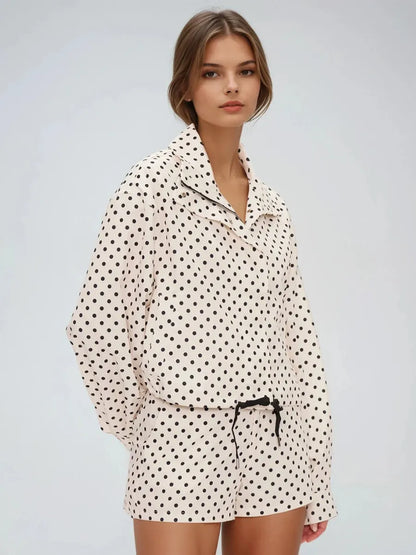 Cecelia Lapel Dot Pants Set