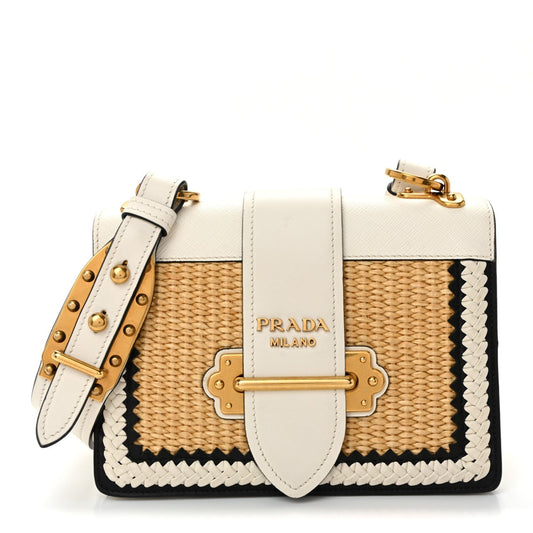 City Calf Raffia Saffiano Cahier Bag Naturale White