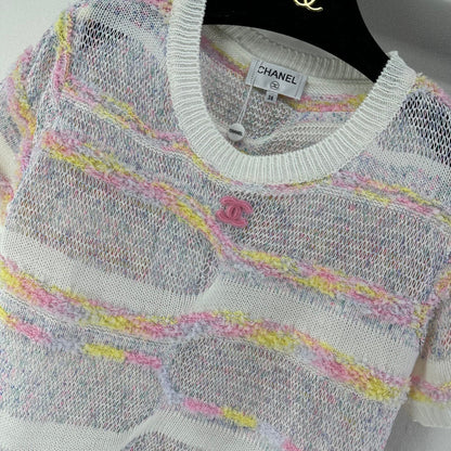 CC 26S Short-sleeve Knit Cream Multicolour Wool Nylon Cashmere 349002