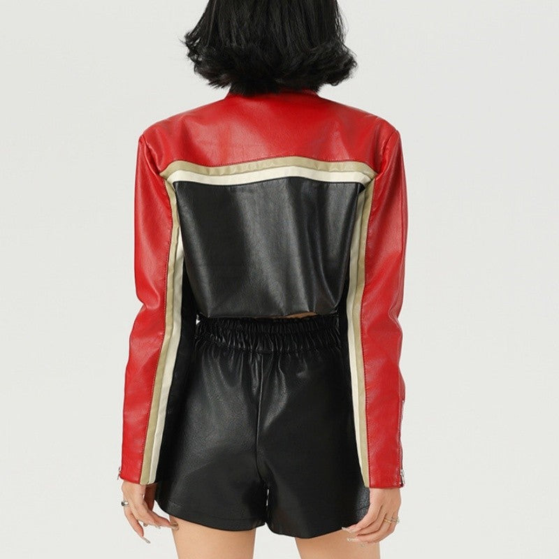 Color Block Crop Biker Jacket