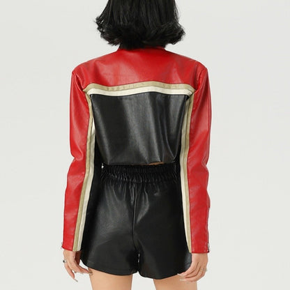 Color Block Crop Biker Jacket
