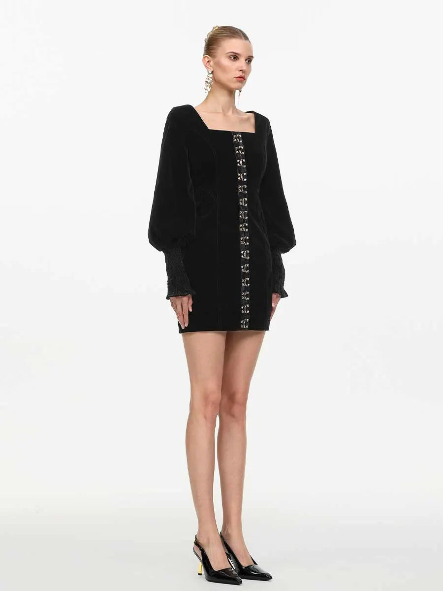 Ada Vintage Mini Dress In Black