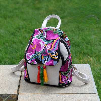 Ethnic Style New Fashion Linen Embroidery Bag Canvas Backpack Fashion Versatile Schoolbag Women'S Small Backpack