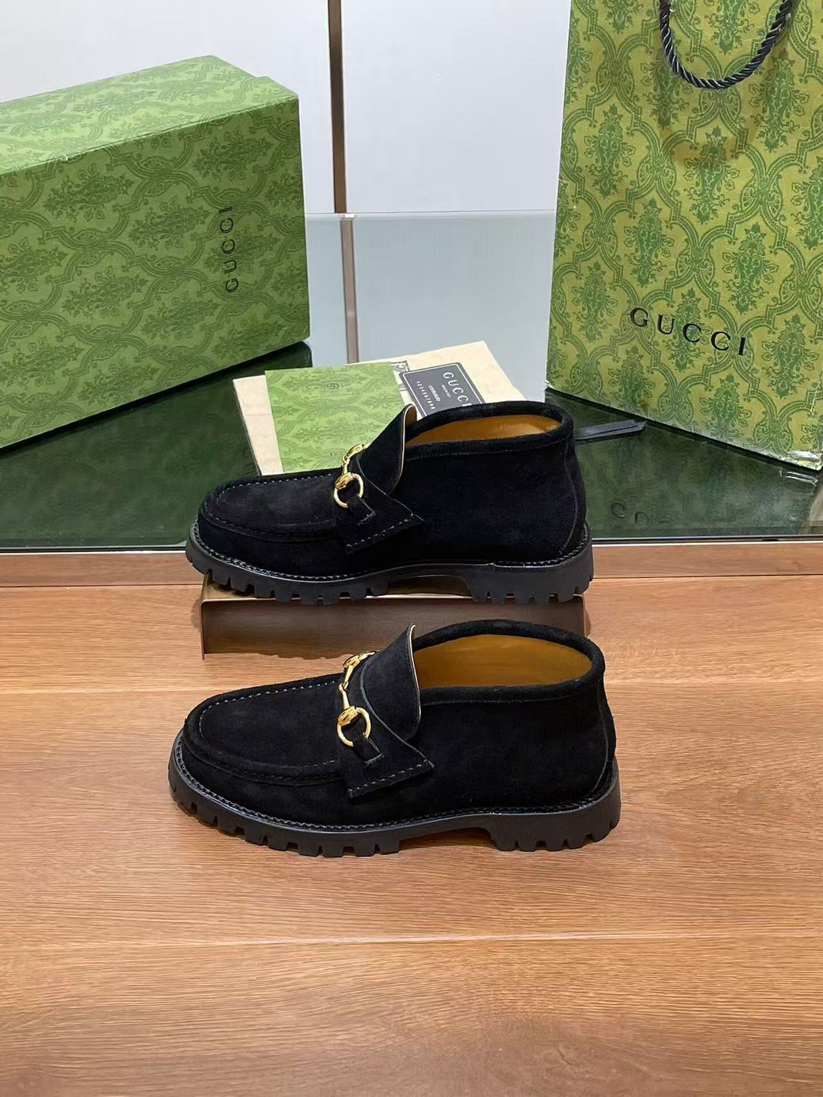 GG Horsebit Ankle Boots Black Suede