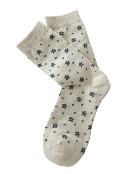 Rufia - Gray Floral Bow Mid-Calf Socks for Women