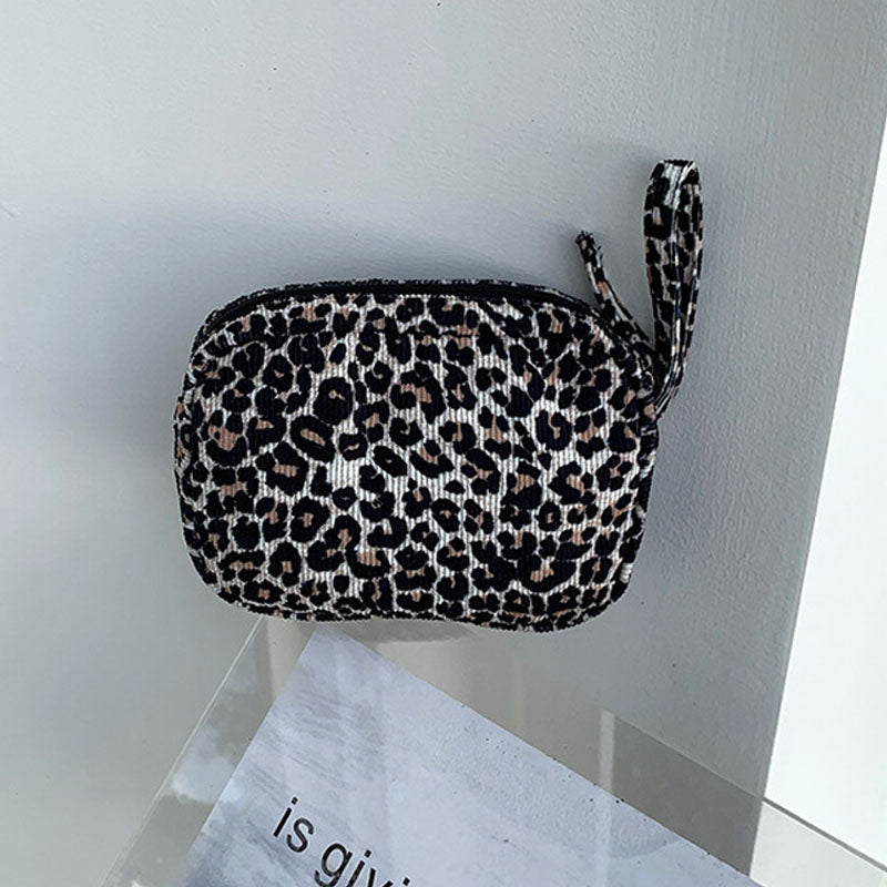 Corduroy Leopard Print Portable Storage Bag
