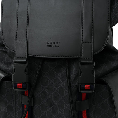 Soft GG Supreme Monogram Calfskin Web Double Buckle Backpack Black