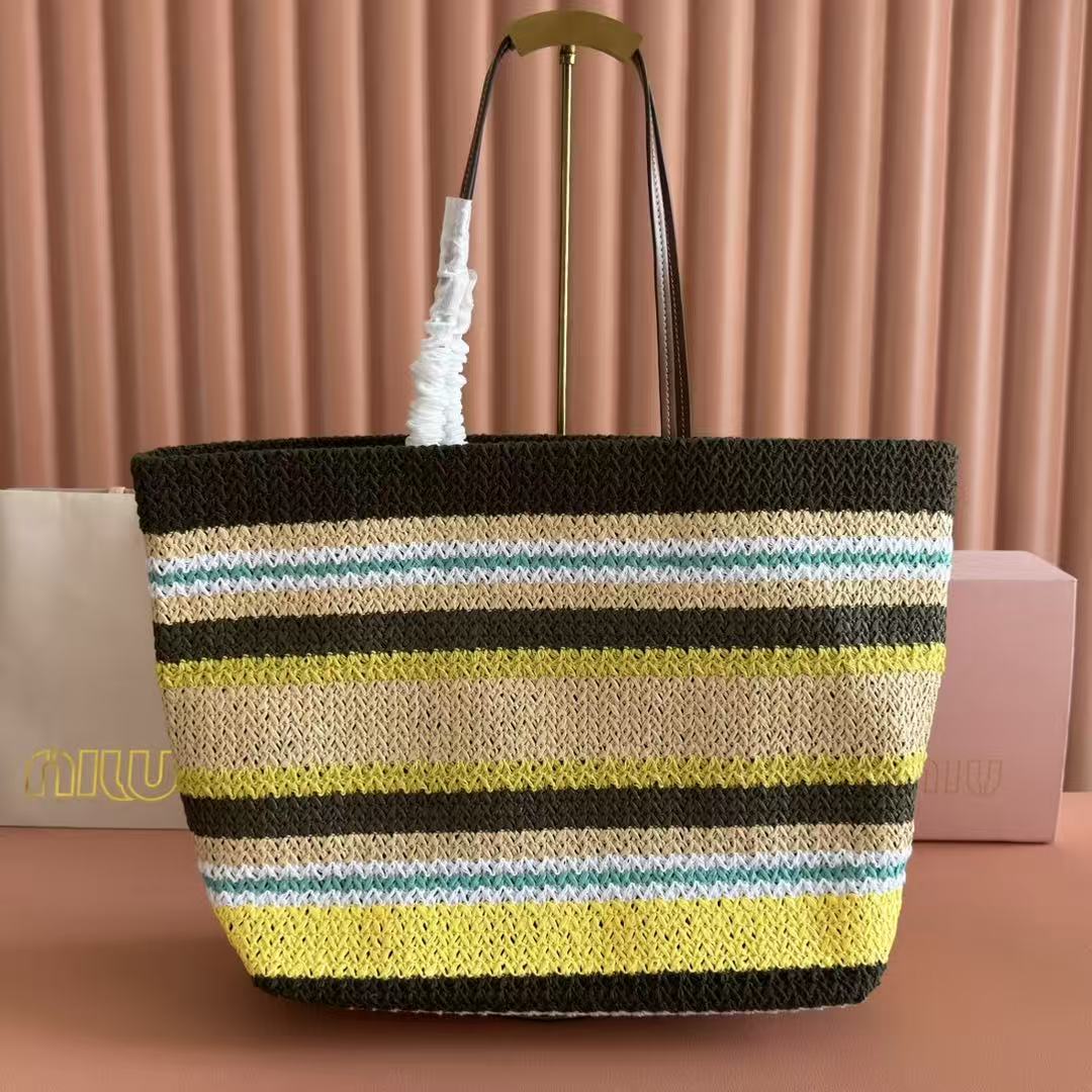 Miu Tote Bag 40cm Raffia-Effect Woven