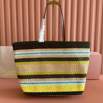 Miu Tote Bag 40cm Raffia-Effect Woven