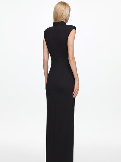 Nora Sleeveless Pleated Zipper High Slit Maxi Dress