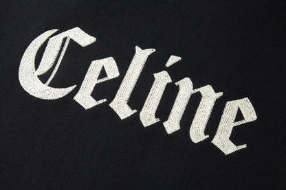 Celine Embroidered Hoodie Zip-up Jacket Black White Cotton