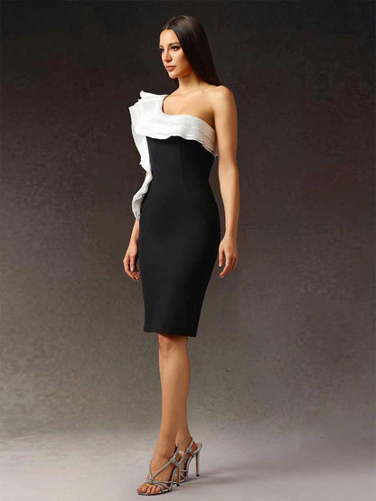 Bellamy One Shoulder Flounce Bandage Mini Dress
