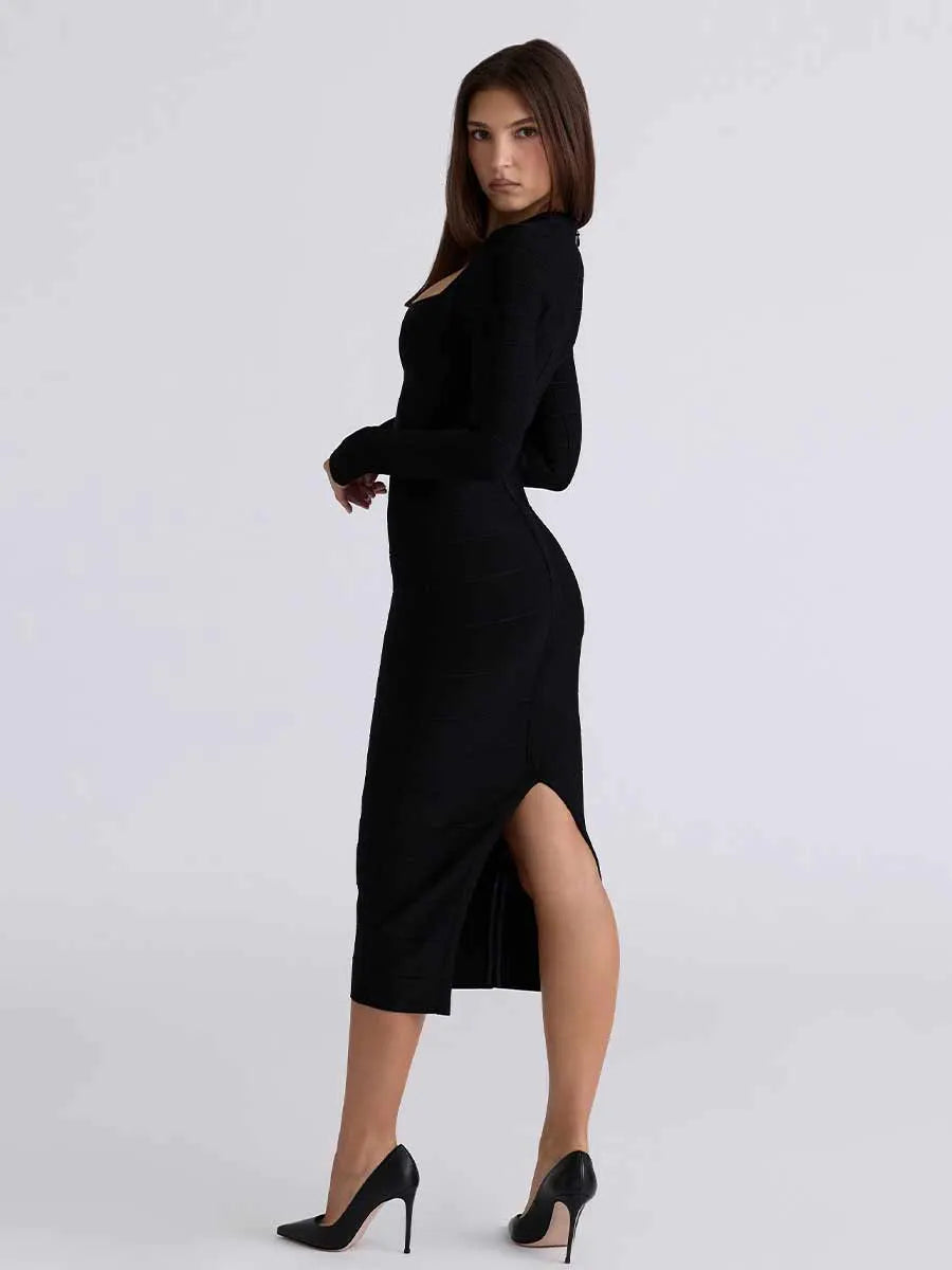 Evangeline Long Sleeve Bandage Midi Dress