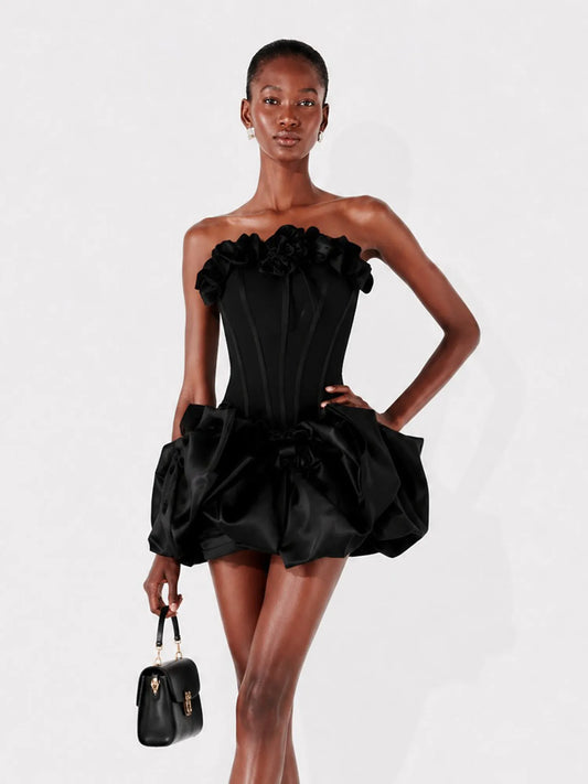 Valeria 3D Floral Bow Strapless Mini Dress